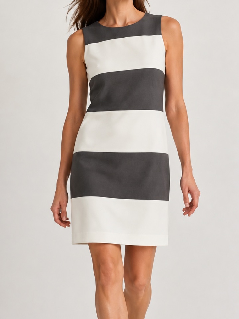 Anne Klein Sleeveless Shift Dress Gray White Striped Size 10 NWOT Cotton Blend